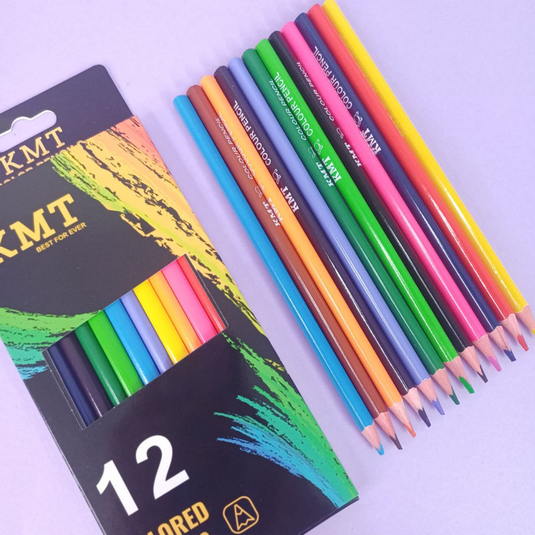 مداد رنگی 12 رنگی برند KMT جعبه مقوایی سه گوش و کیفیت عالی